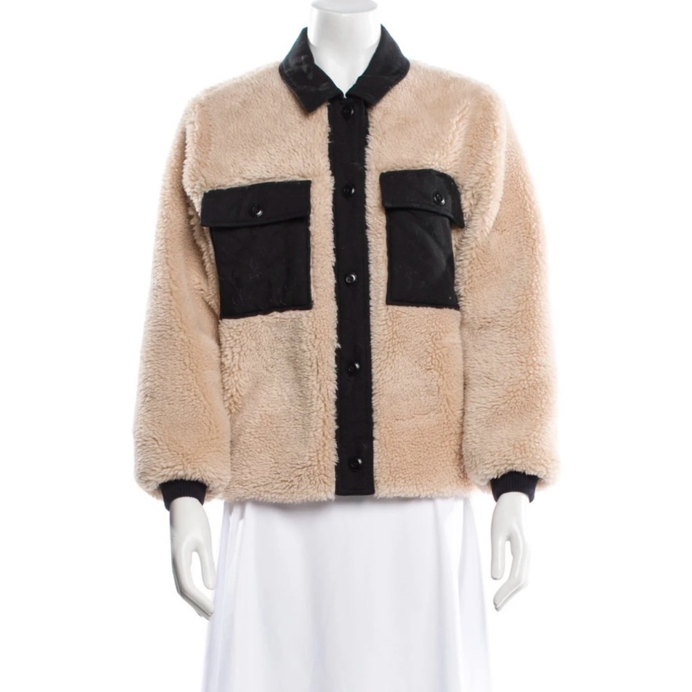 THE GREAT. Beige and Black Teddy Jacket